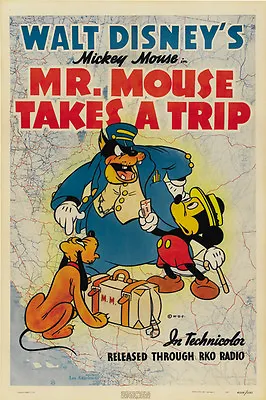  1940  Disney Mickey Mouse Mr Mouse Takes A Trip Cartoon Poster Print • $7