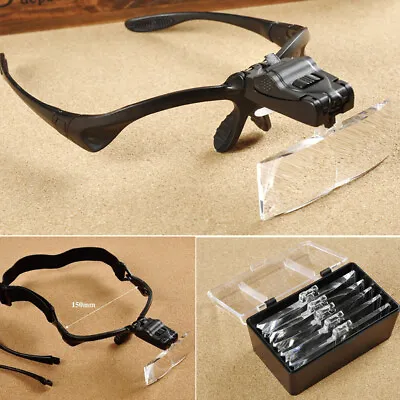 Headband Headset Jeweler Magnifier Magnifying Glass Loupe Glasses With LED Light • $10.93