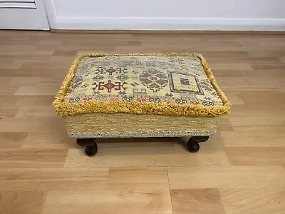 Vintage Small Footstool Foot Rest With Queen Anne Legs & Embroidered Design • £45