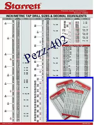 Starrett Decimal & Metric Tap Drill Machinist Wall Chart With Pocket Cards (20) • $15