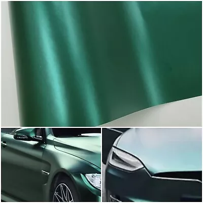 Matte Satin Dark Green Metallic Vinyl Car Wrap Film Sticker Decal Sheet Roll • $13