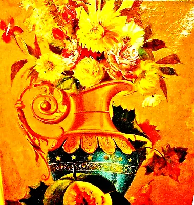 $425 • Buy Still Life Oil Painting Antique 19thC Urn Flowers And Fruit Unframed And Signed