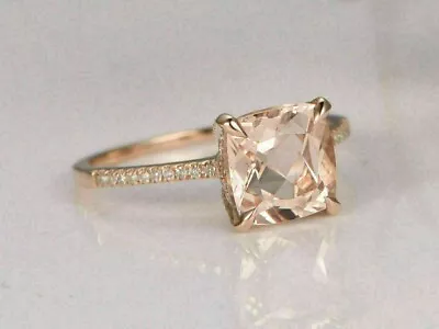 2Ct Cushion Cut Solitaire Morganite Womens Engagement Ring 14K Rose Gold Plated • $89.99