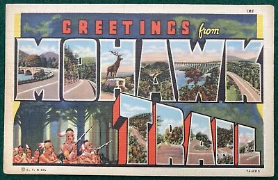 Mohawk Trail Greetings Large Letter Linen Postcard W. Hughes Co Indians • $4.99