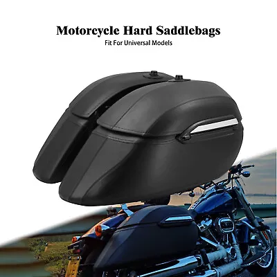 Motorcycle Universal Black Hard Saddle Bags Trunk Luggage Fits For Harley Honda • $722.94