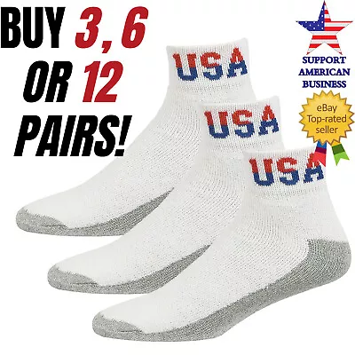 Mens White Ankle Sport Socks  Quarter USA Cotton Work Sock  Size 9-11 10-13 Pack • $6.75