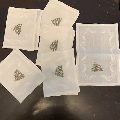 £14.54 • Buy Christmas Embroidered Cotton Linen 6x9 Cocktail Napkins Set Of 6