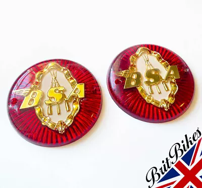 Pair Bsa C11 C12 M20 M21 B31 B33 A7 A10 Round Tank Badges Red White Gold 65-8220 • $87.11