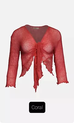 £8.99 • Buy Womens Ladies Bali One Size Tie Up Stretch  Net Shrug Cardigan Coral Colour 8