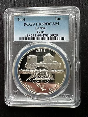 2001 Latvia   Lats Silver -TOP POP---Cesis ----PCGS PR 69 DCAM---- • £134.99