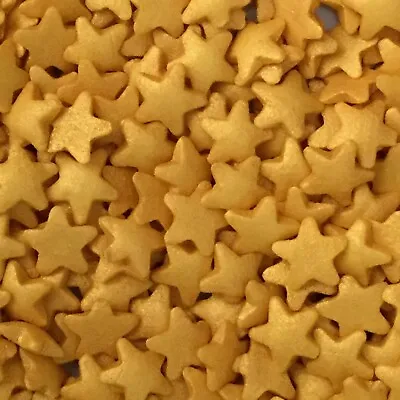 GLIMMER GOLD STARS Approx 8mm Edible Sugar Cupcake Sprinkles Cake Decoration • £3.95