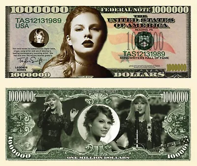 New Taylor Swift Million Dollar Bill Play Funny Money Novelty Note + FREE SLEEVE • $1.69
