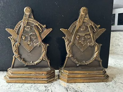 Rare Vintage Bronze Masonic Bookends • $524.99