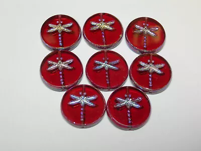 8 17mm Czech Glass Pinky Red With A Metallic Finish Dragonfly Coin Beads • $9.99