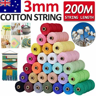$7.99 • Buy 3/4/5/6mm Natural Cotton Twisted Cord Craft Macrame Artisan Rope Weaving Wire AU