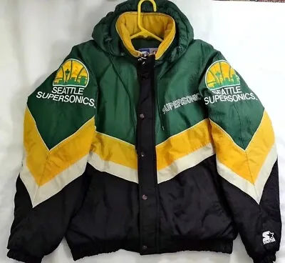 Vintage Starter Seattle Supersonics Full Zipp With Hood Winter Jacket Size L • $899.99