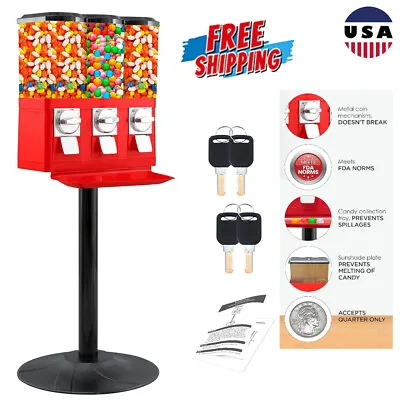 Commercial Candy Vending Machine Triple Dispenser Coin Operated Adjust Canisters • $209.45