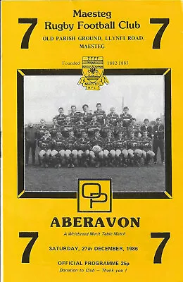 Maesteg v Aberavon 27 Dec 1986 RUGBY PROGRAMME • £4.89