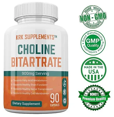 Choline Bitartrate 900mg Per Serving Brain Memory Booster Nootropic Fatty Liver • $11.99