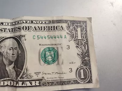 54454444 2017 A Fancy Serial Number 1 Dollar Bill 6 Of A Kind Binary  Mis-Cut • $5