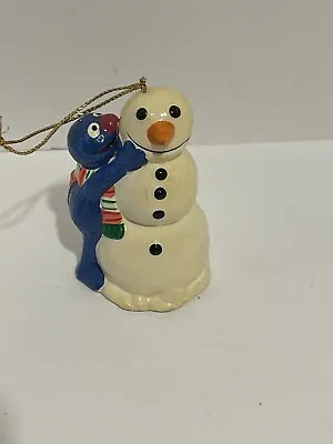 Muppets Inc Grover Building A Snowman Ceramic Christmas Ornament VTG • $15