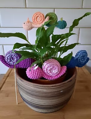 Handmade  Crochet Snail Plant Pot Buddy Novelty Colourful Novelty Gift  With Tag • £7