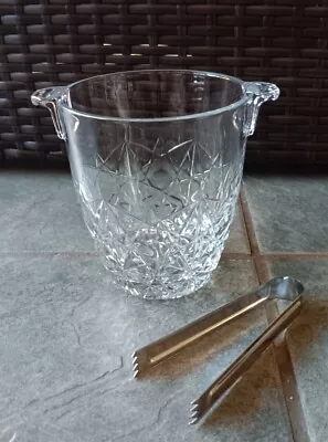 Vtg  American Cut Glass Crystal Ice Bucket ~Mini Size With Tongs 5.5  Starburst • $12.99