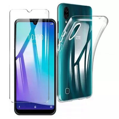 For ZTE BLADE A51 LITE TEMPERED GLASS SCREEN PROTECTOR + CLEAR SILICONE TPU CASE • $6.35