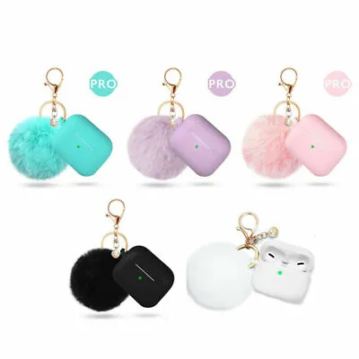 $7.69 • Buy Silicone Charging Cover Case Protective With Fur Ball Keychain For Airpods 1/2