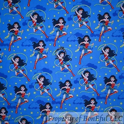 BonEful Fabric Cotton Quilt Blue Red White Wonder Woman Super Hero Girl CA SCRAP • $0.65