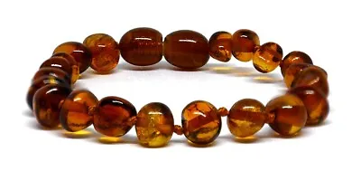 Genuine Baltic Amber Bracelet/Anklet Knotted Beads Sizes 14-26 Cm Cognac Colour • £8.99