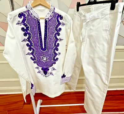 Dashiki 2-Piece Shirt & Pant Suit African Men's Dashiki Hand Embroidery Large • $79.99