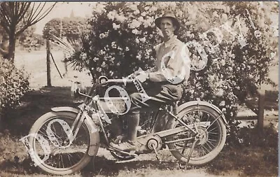 RPPC-Harley Davidson-Motorcycle-Motorbike-Bike-Cycle-Man-Real Photo-RP • $21.50