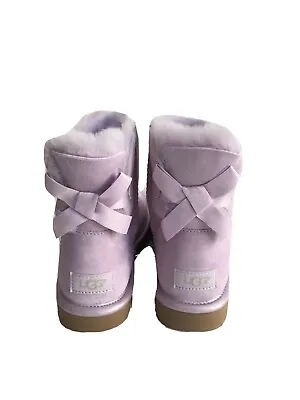 Ugg Classic Mini Bailey Bow Ii Metallic Lavender Fog Boot Us 6 / Eu 37 / Uk 4 • $123