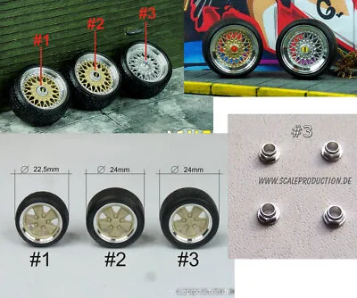 1/24 1/25 16  BBS RM Wheels W/#1 Hexagon Hub Nut & SemiSlick Dunlop Tyres • $39.95