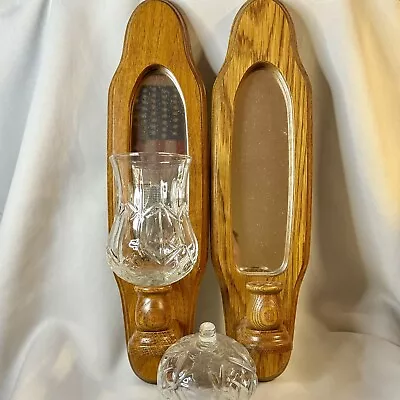 Two Vintage Home Interior Wood Glass Sconce Mirror 15 In Candle Holder • $39.99