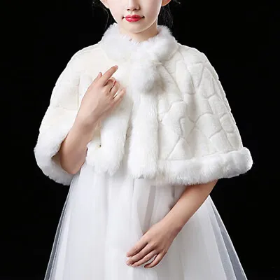 Baby Girl Cloak Poncho Cape Faux Fur Coat Infant Flower Girl Shrug Wedding • £19.19