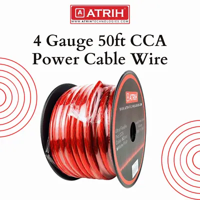 Atrih Tech: 4 Gauge 50ft CCA Car Audio Power Cable Wire - Red • $19.99