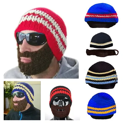 £7.99 • Buy Beanie Hat With Detachable Beard Novelty Beard Hat Face Mask Winter Ski Knit Hat