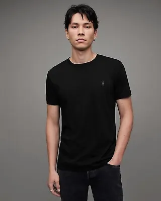 All Saints Mens Black Tonic Crew T-Shirt Designer Soft Cotton Slim Logo Tee Top • £19.99