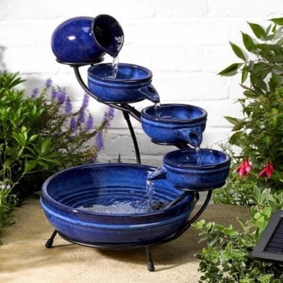 £74.99 • Buy Solar Water Fountain Feature Pump Garden Ceramic Decor Waterfall Bird Bath