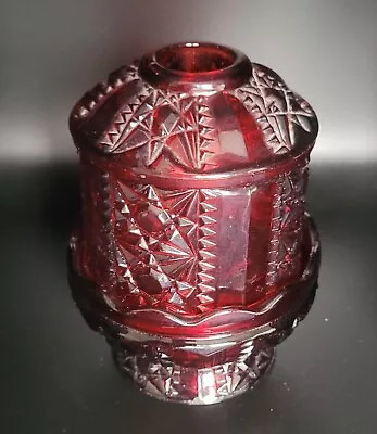 Vintage Indiana Glass Ruby Red Flash Fairy Lamp 2 Piece 1960's • $20
