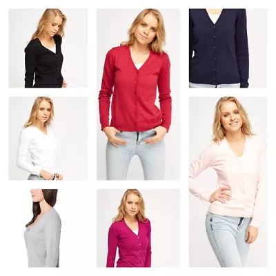£6.99 • Buy Women V Neck Long Sleeve  Fine Soft Knit Button Work Blouse Cardigan Tops 380