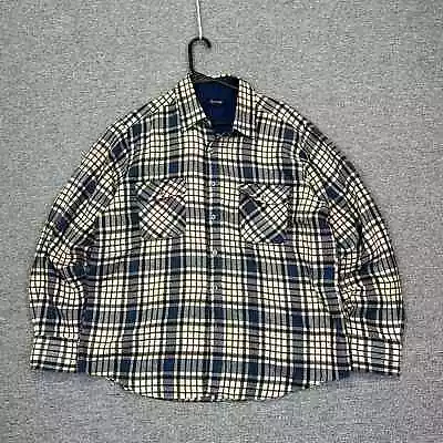 Vintage Arrow Yellow Blue Plaid Flannel Button Up Flannel Shirt Workwear 1980s • $17.99