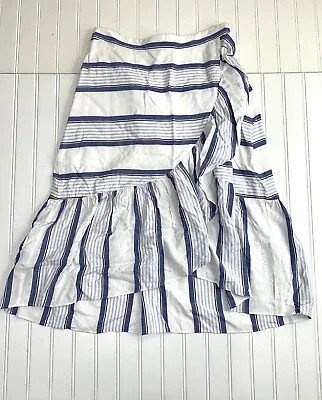 $19.99 • Buy Ruffle Sz 4 A-Line Blue White Striped Midi Skirt High Waist Cotton Cottage-core
