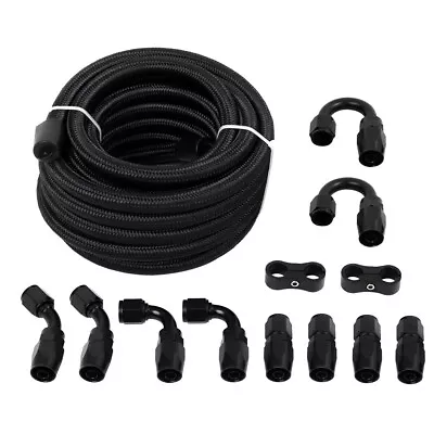 LokoCar 6AN Fuel Line Kit Nylon AN6 Braided Fuel Hose Fitting Kit CPE 20FT Black • $59.39