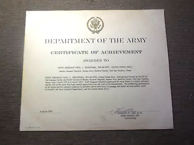 1971 Vietnam War US Army Certificate Of Achievement To US Army Sergeant • $14.99