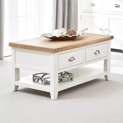 Cheshire White Painted 2 Drawer Coffee Table With Shelf-SLIGHT SECONDS-CW24-F753 • £99