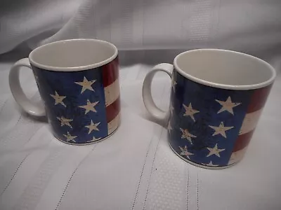 2 Sakura Warren Kimble Colonial American Flag Coffee Cup Mugs 1997 USA 12 Oz • $14.40