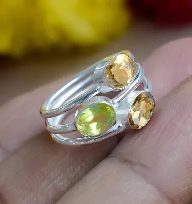 Yellow Citrine Peridot Jewelry Ring 925 Sterling Silver Handmade Man's Ring • £20.10